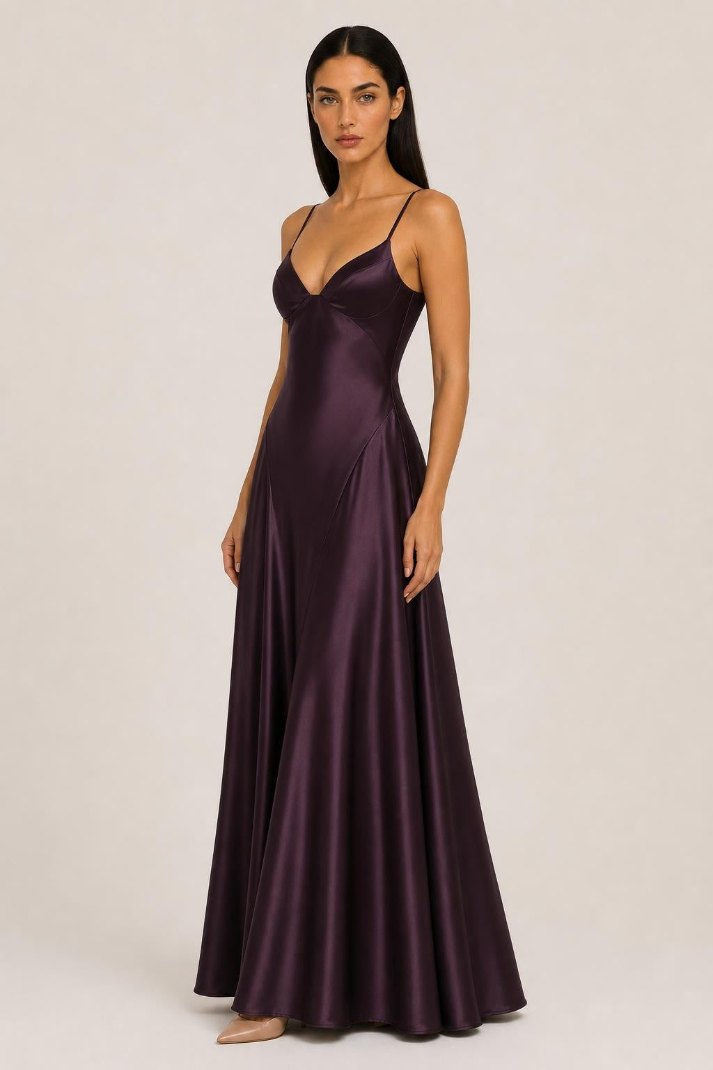 Delfina | V-Neck Satin Maxi Dress