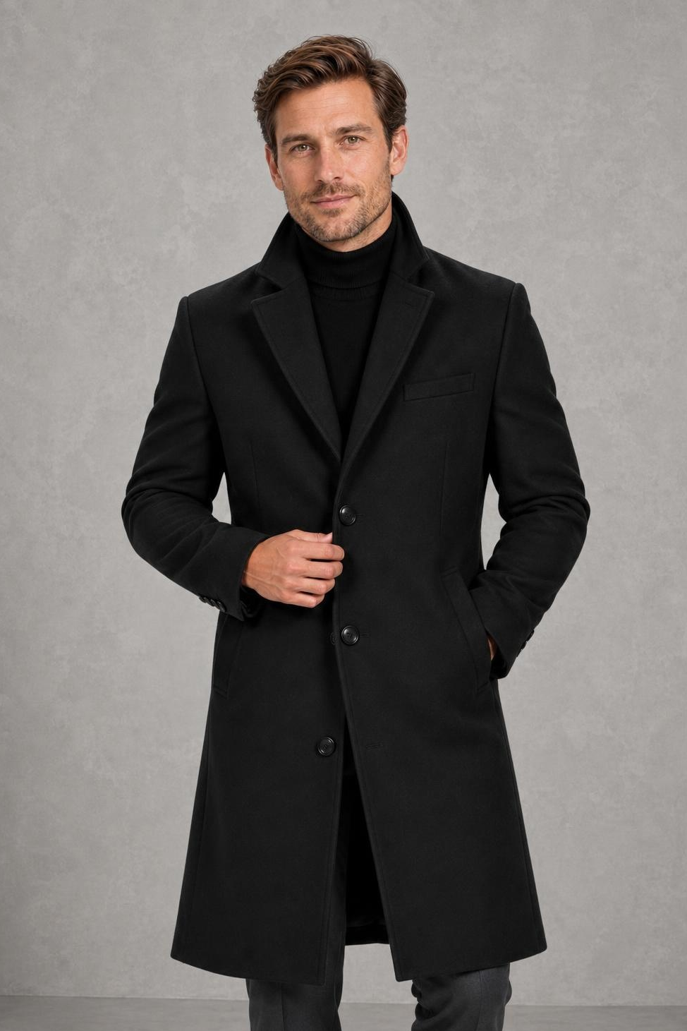 Monvaline | Men's Wool Blend Overcoat Single-Breasted Tailored — studio_front — Charles [3c96a474-507b-45f9-b668-8559a48641ca]