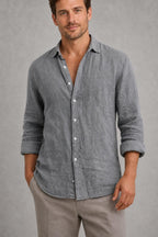 Hugo | Curved-Hem Linen-Blend Shirt — studio_closeup — Charles [cc3e6873-b906-4b64-93a5-b9d80bdd8b52]