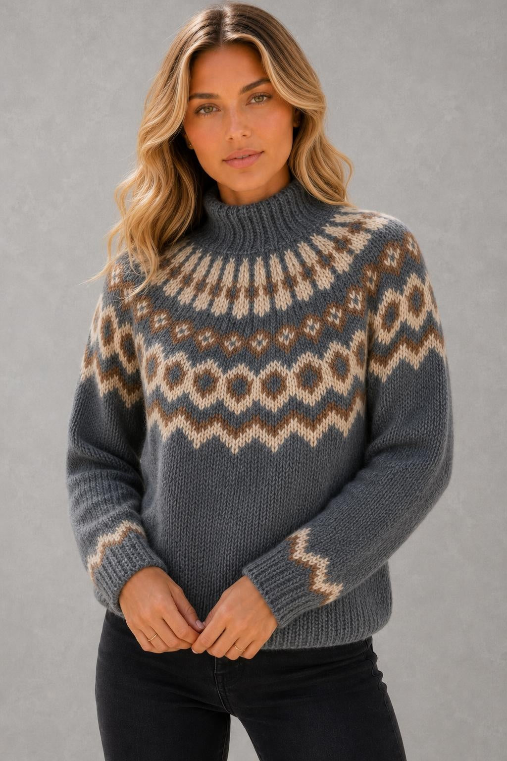Olive | Fair Isle High-Neck Jumper — studio_closeup — Sofia [5a289ac5-67e4-4dce-b130-941dfa541352]