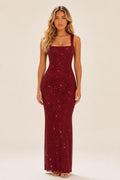 Celeste | Metallic Square-Neck Backless Maxi Dress