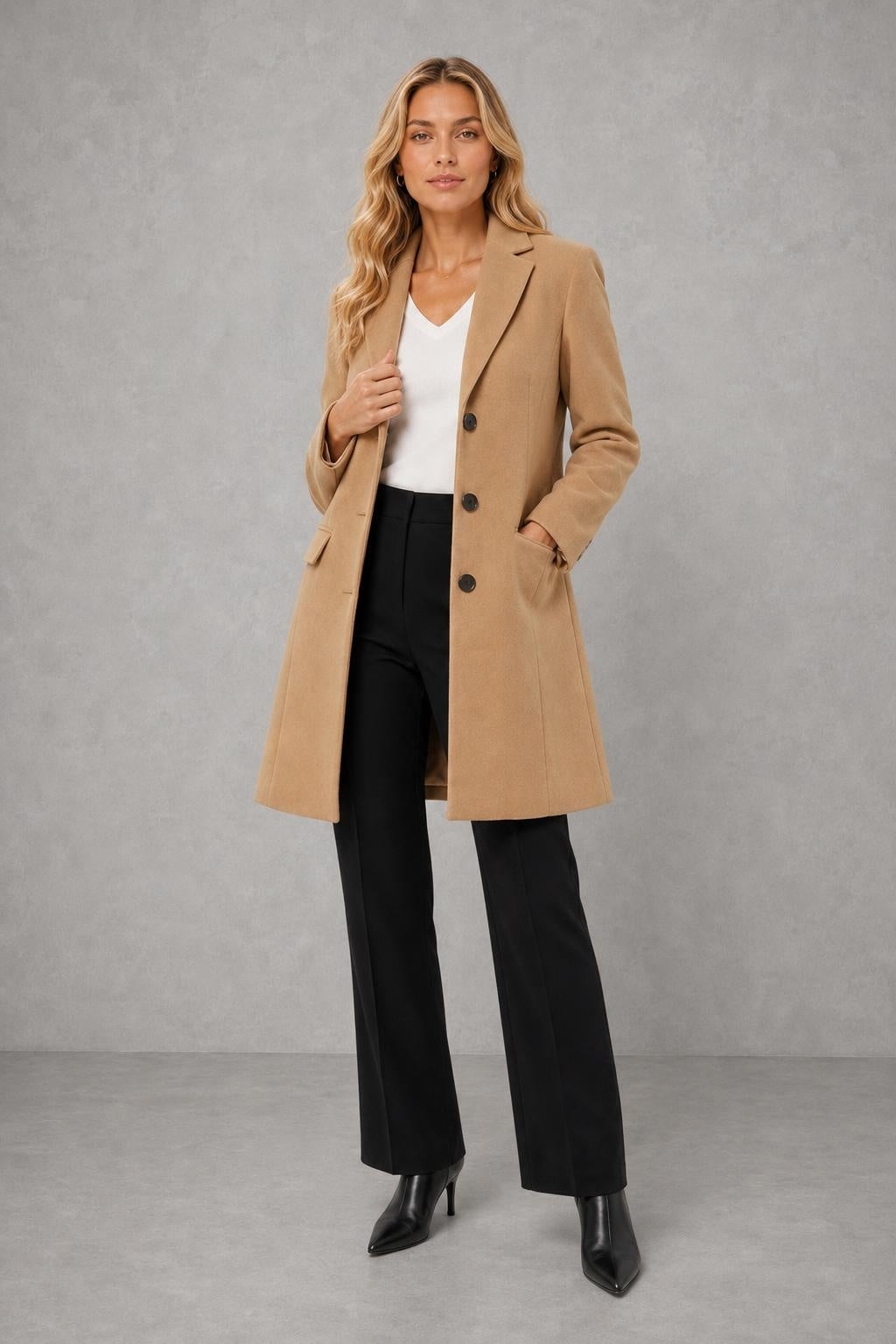 Charlotte | Notched-Lapel Button-Front Coat — lifestyle — Sofia [c25bd950-0deb-4d9d-a323-ecd18829e69f]