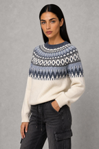 Eden | Patterned-Yoke Crew-Neck Jumper — studio_three_quarter — Helena [468e0a41-d371-488e-ac57-f7dd4b1e4135]