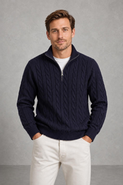 David | Cable-Knit Quarter-Zip Jumper — studio_front — Charles [7cf0ff0c-c1bf-4fdc-b05e-53d32bbffa17]