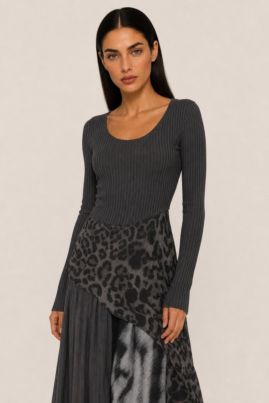 Georgia | Animal-Print Overlay Knit Maxi Dress