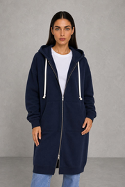 Martha | Longline Drawstring Zip Hoodie — studio_front — Helena [801e657f-f603-4f25-859b-488f34300ae7]