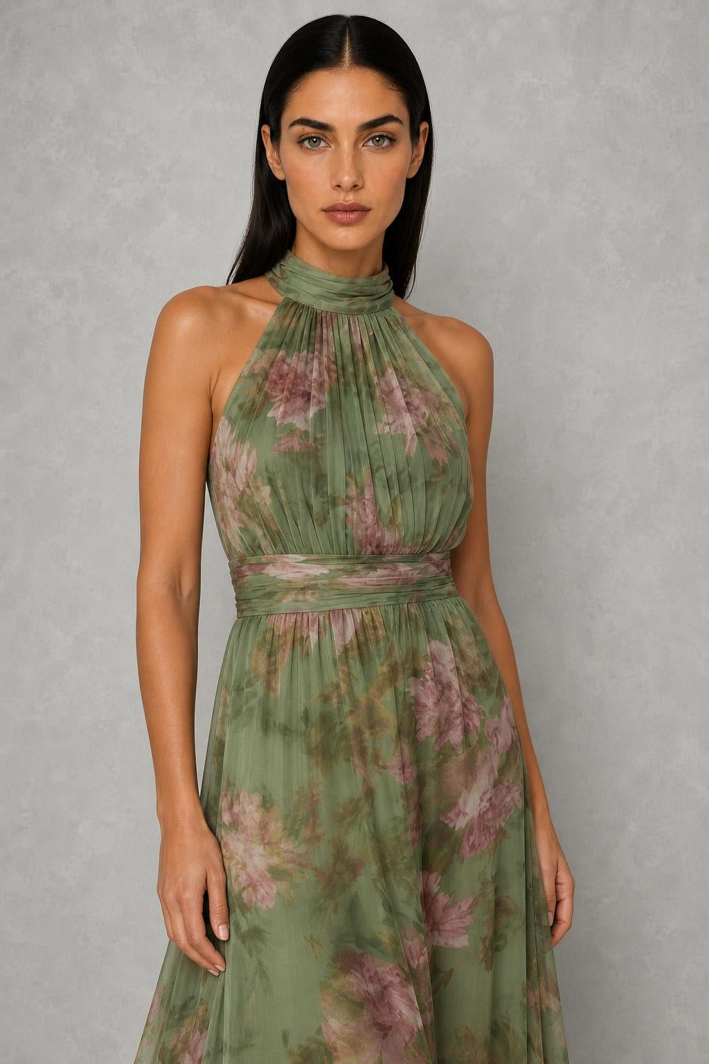 Mirelle™ Gathered Halter Midi Dress — studio_closeup — Helena [c7a38244-38ac-49fa-ba1d-08475de83eb4]