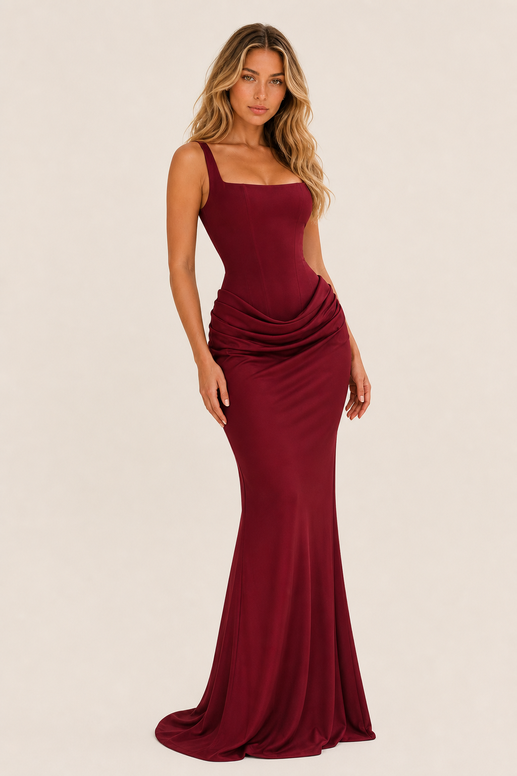 Additional view of Rebecca | Square-Neck Draped Bodycon Maxi Dress