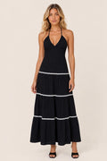 Madalena | Contrast-Trim Tiered Halter Maxi Dress