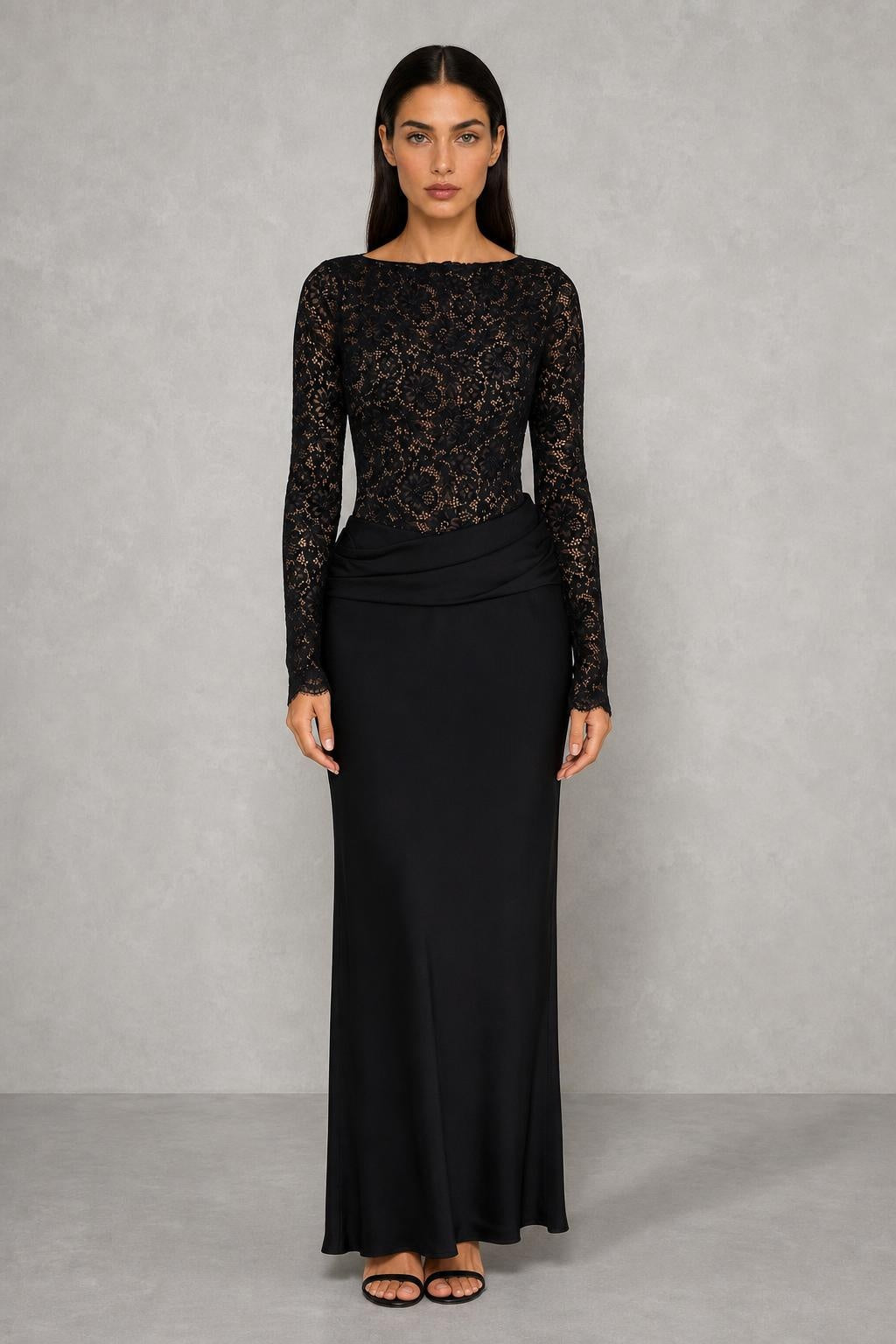 Additional view of Elodie | Lace V-Neck Mermaid Evening Gown