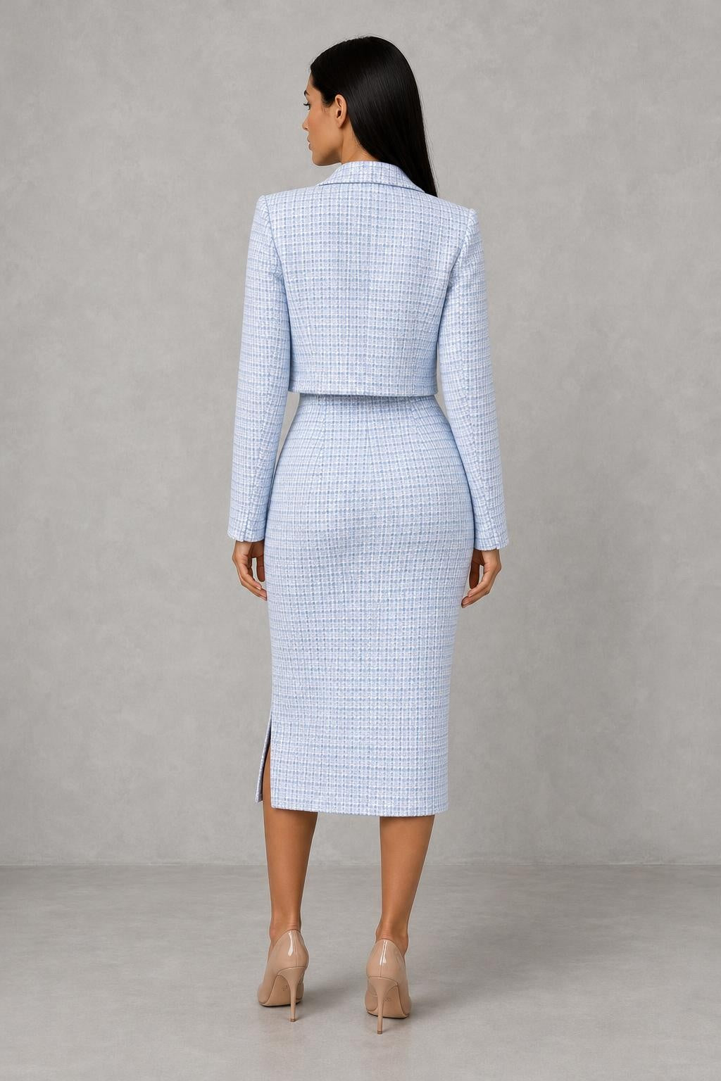 Lottie | Textured Midi Dress and Cropped Blazer — studio_back — Helena [5c085b44-a763-47df-9a90-d0db34252f53]