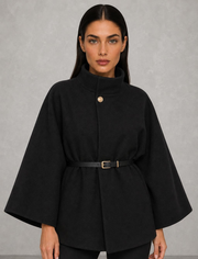 Nancy | High-Neck Belted Cape Jacket — studio_front — Helena [69bb2f43-570f-4b07-859d-43b7d3691c6c]