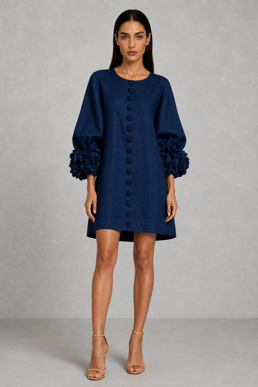 Additional view of Henrietta | Rosette-Cuff Button-Front Mini Dress