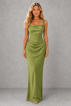Eva | Lace-Up Back Ruched Maxi Dress — studio_front — Sofia [4ca5f87c-2fbc-4be3-8e6c-9bfb31845d71]