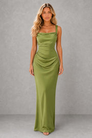 Eva | Lace-Up Back Ruched Maxi Dress — studio_front — Sofia [4ca5f87c-2fbc-4be3-8e6c-9bfb31845d71]