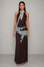 Chocolate Blue Lace Top and Skirt Set — studio_front — Helena [79832030-589c-4c4a-93ac-ef80b16c8298]
