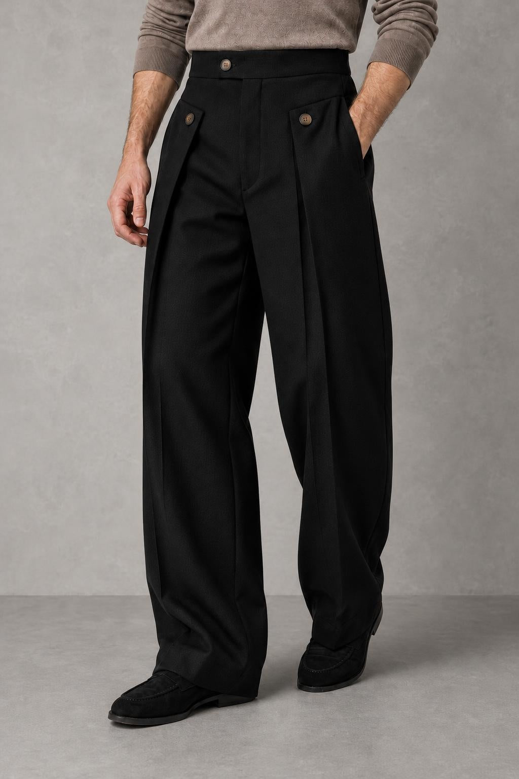 Frankie | Button-Detail Wide-Leg Trousers — studio_three_quarter — Charles [62242976-d2e3-46a2-ad68-1041f779fc1d]