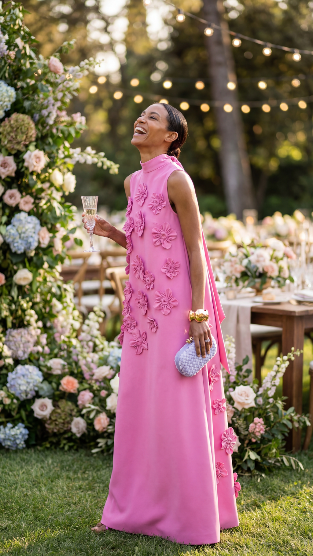 Cecilia | 3D Floral High-Neck Maxi Dress