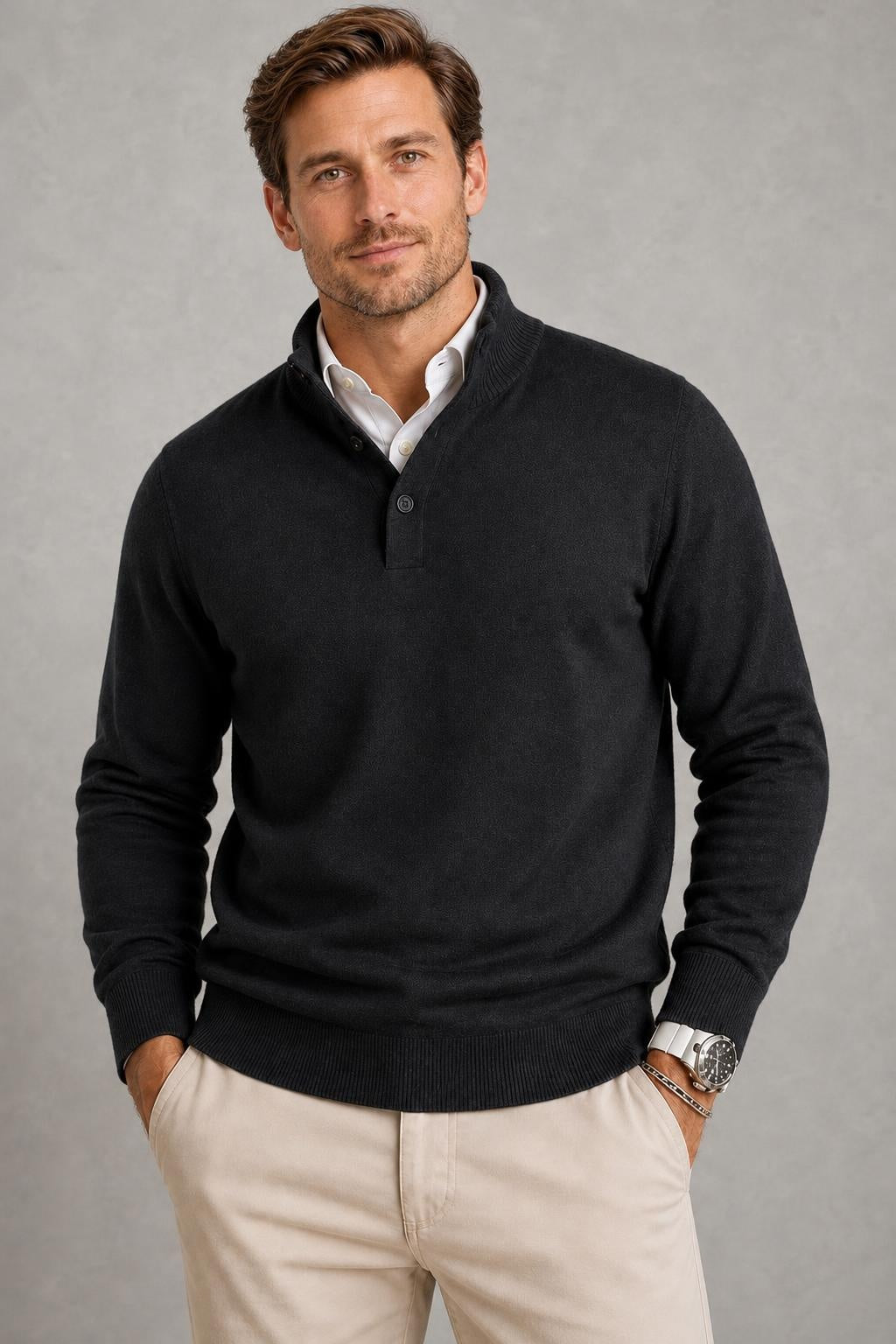 Max | Button-Neck Plain Knit Jumper — studio_closeup — Charles [1b7c4f0c-74b6-4ed3-a345-525aa530d365]