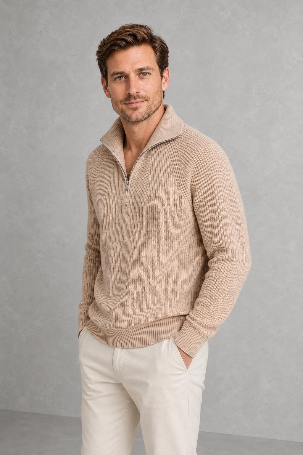 Daniel | Ribbed Quarter-Zip Jumper — studio_three_quarter — Charles [857d2a8c-ea8c-4f52-8650-2a3eaac63b16]