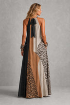 Additional view of Myrna | Leopard Colour-Block Halter Maxi Dress