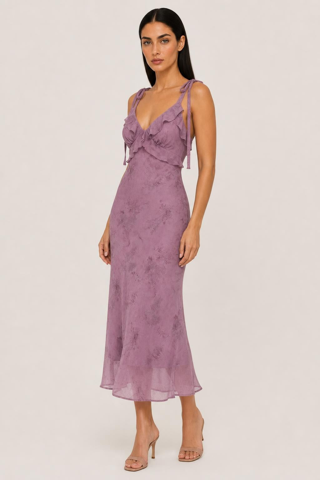 Iris | Tie-Strap Floral Lace Midi Dress