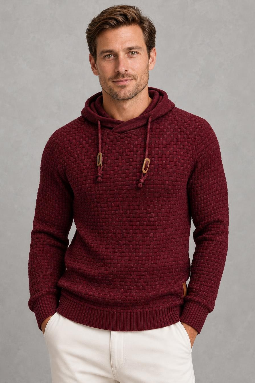 Joseph | Textured Drawstring Knit Hoodie — studio_front — Charles [47f955d8-1646-402c-9fe1-df9dee02f9fb]