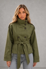 Layla | High-Collar Belted Trench Jacket — studio_front — Sofia [2ec76769-3096-4fca-a142-e5fe2cb1f850]