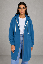 Martha | Longline Drawstring Zip Hoodie — studio_front — Helena [e61e327d-b43b-42d7-a19d-e81b7fcfe5f8]