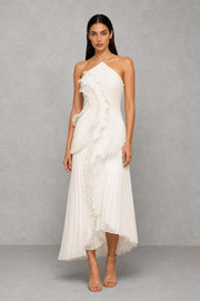 Lucy Pleated Halter Ruffle Maxi Dress — studio_front — Helena [69b89cd2-4b9a-494e-a655-e17937d96e70]