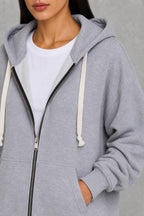 Martha | Longline Drawstring Zip Hoodie — studio_closeup — Helena [f06b7c9d-776e-4340-bf02-0e6139f6c2ef]