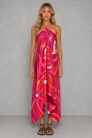 Additional view of Amara | Printed Halter Asymmetric Maxi Dress