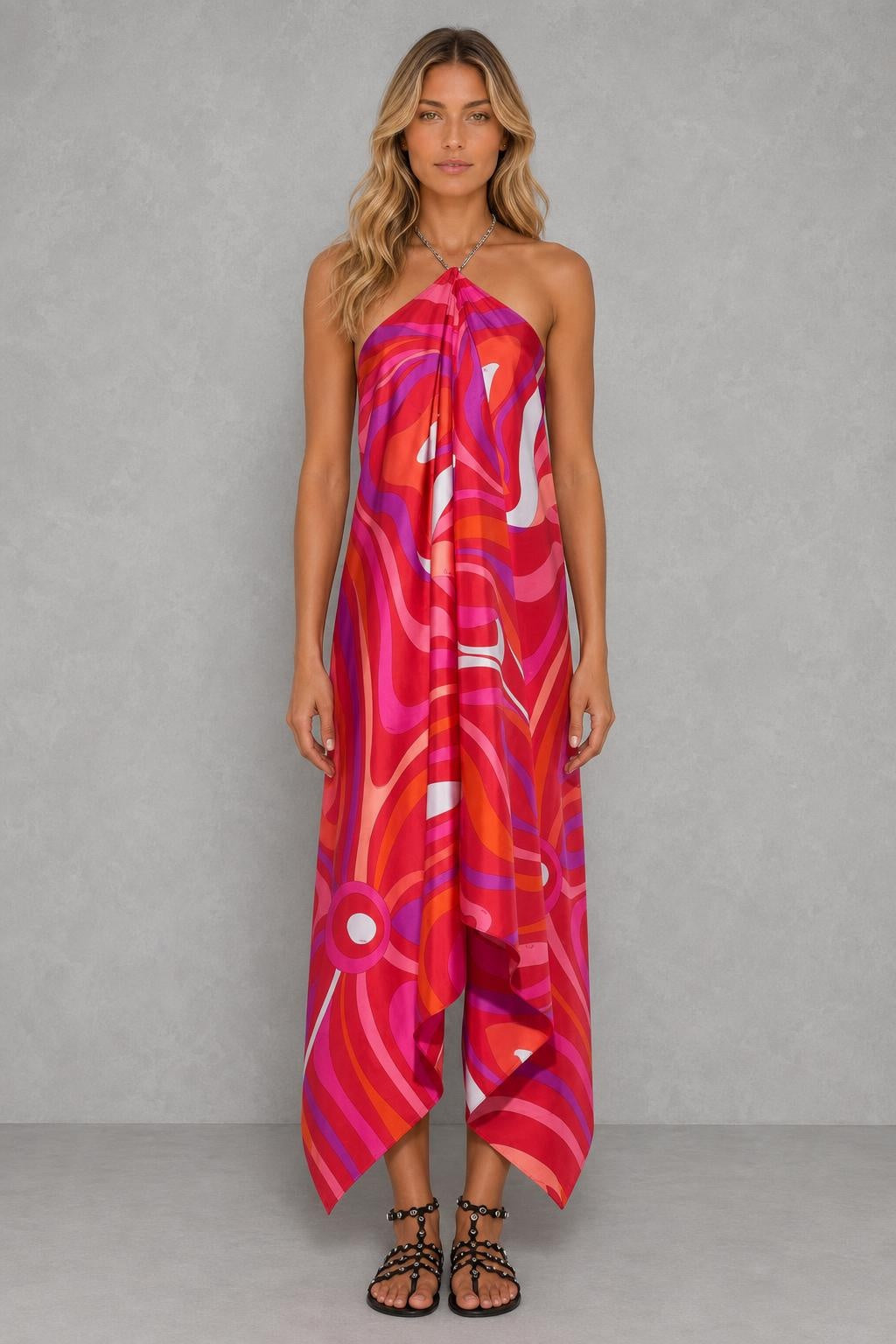 Additional view of Amara | Printed Halter Asymmetric Maxi Dress