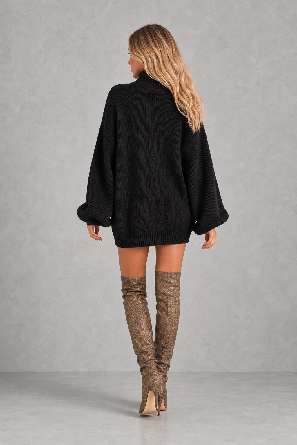 Florence | Balloon-Sleeve Knit Mini Dress — studio_back — Sofia [88f96711-9c9f-42d3-b550-c863d3991a2d]