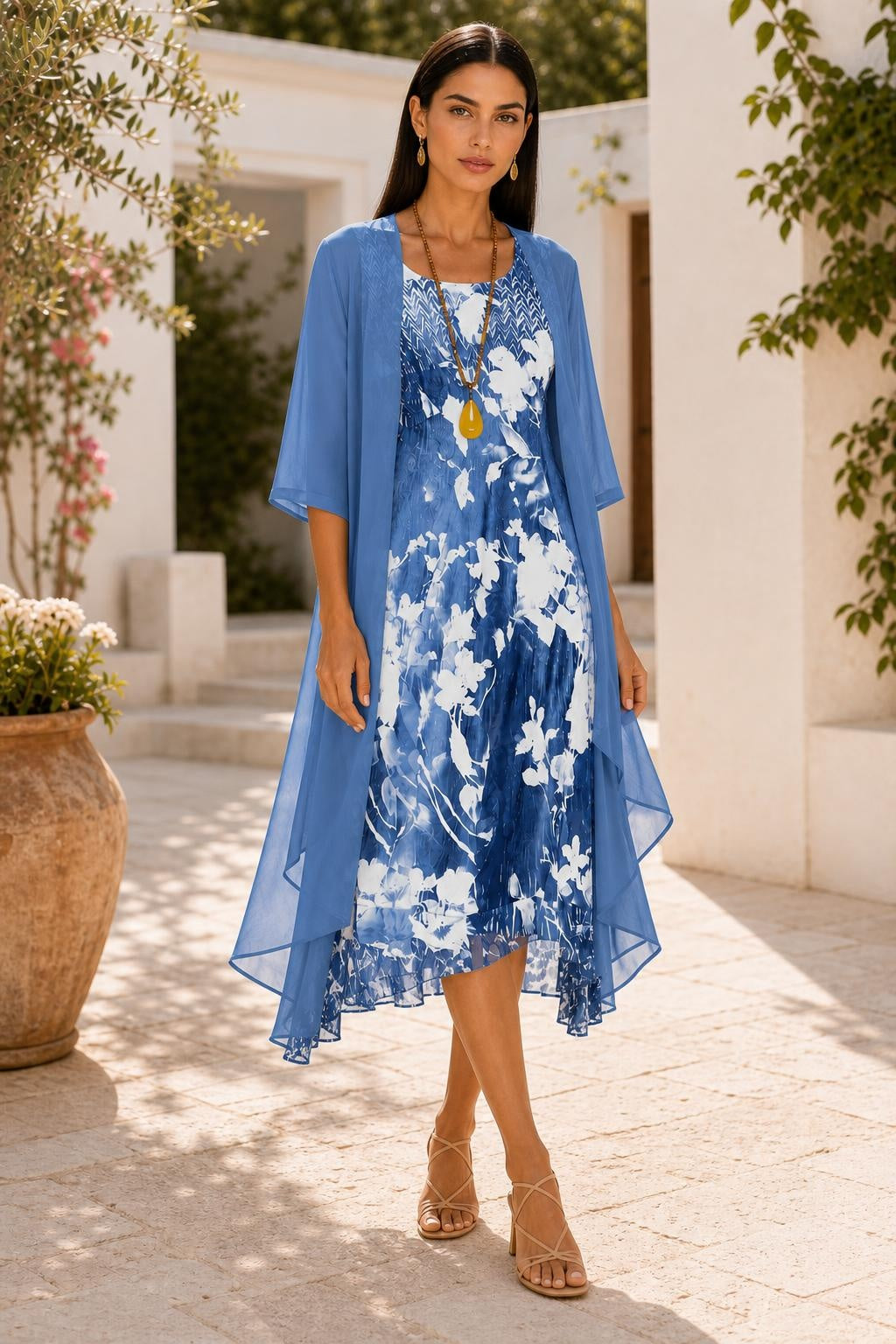 Additional view of Olivia | Floral Two-Layer Midi Dress