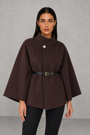 Nancy | High-Neck Belted Cape Jacket — studio_front — Helena [7ad54078-590a-4b5c-b837-63e68e5aed5f]