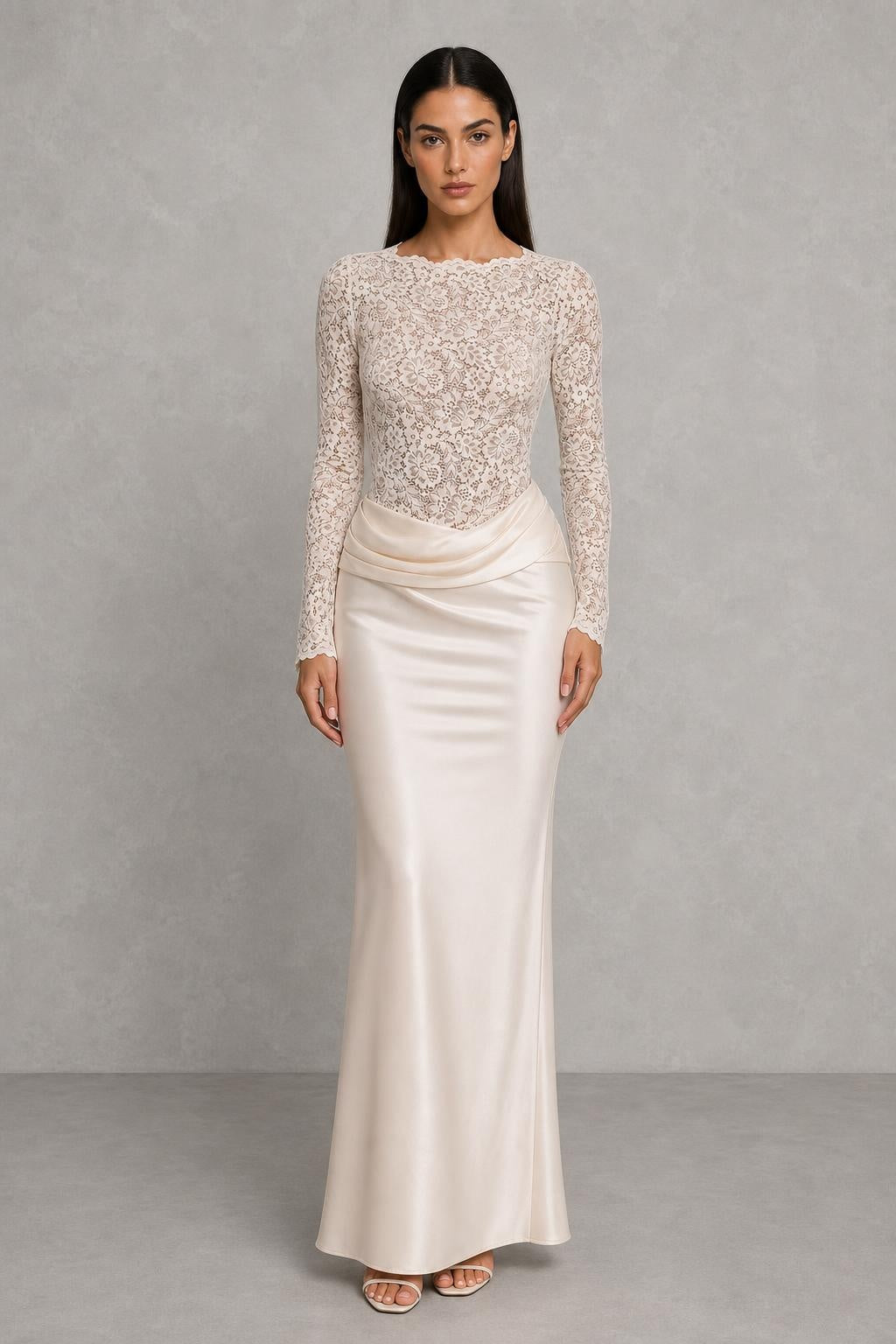 Additional view of Elodie | Lace V-Neck Mermaid Evening Gown
