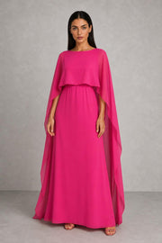 Summer | Round-Neck Draped Cape Maxi Dress — studio_front — Helena [61a6d5b7-a0fe-4124-8ef8-0d6271932511]