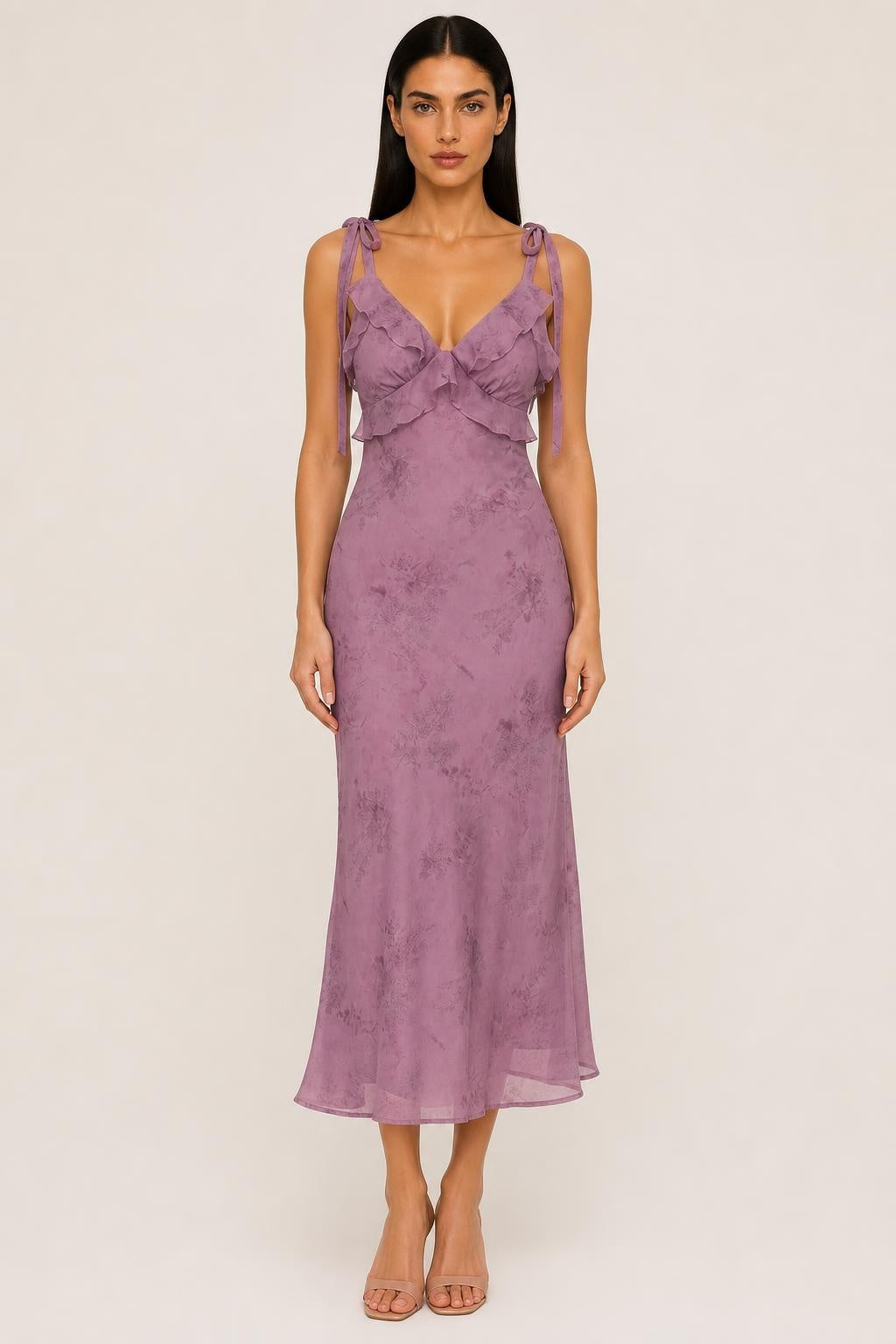 Iris | Tie-Strap Floral Lace Midi Dress
