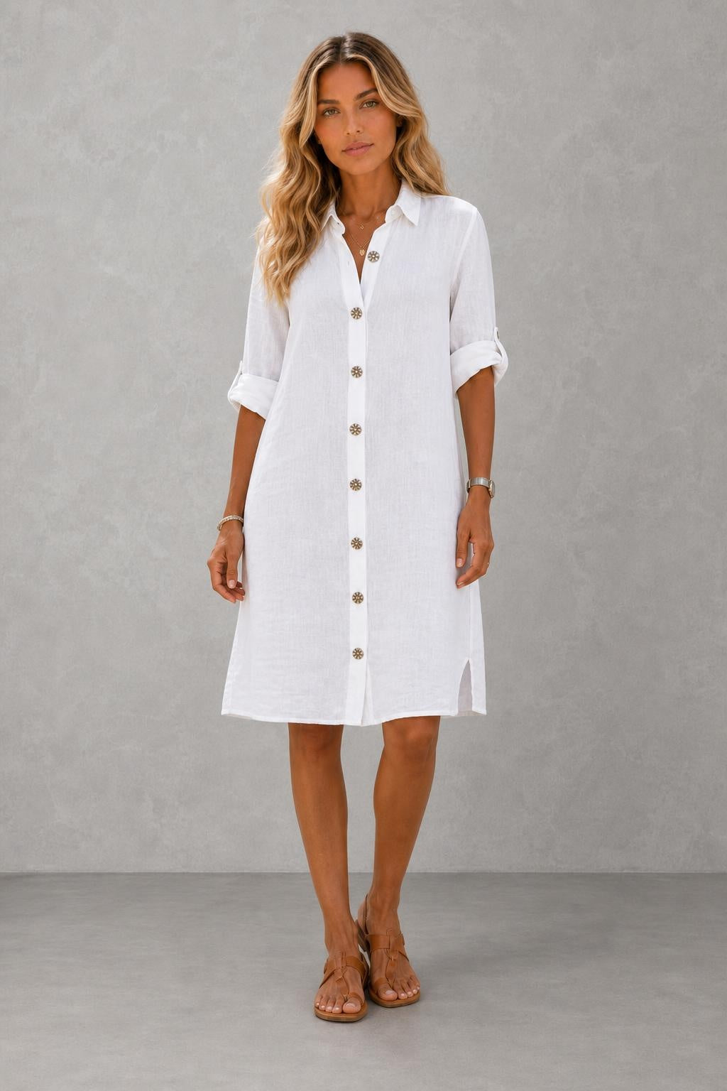 Additional view of Marina | Linen Button-Front Midi Dress