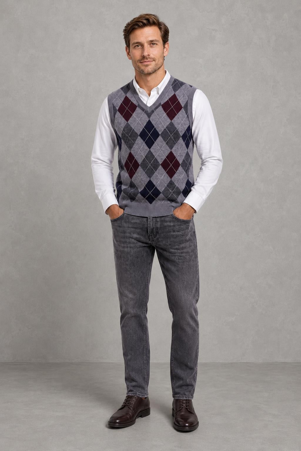 Men's Argyle V-Neck Vest Jumper — lifestyle — Charles [3638f6f2-9786-4e83-a1e5-73143c430e36]