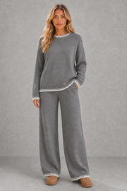 Daisy | Contrast-Trim Knit Trouser Set — studio_front — Sofia [39d18dc7-59c4-49f9-bb8c-03695338f91e]
