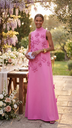 Cecilia | 3D Floral High-Neck Maxi Dress