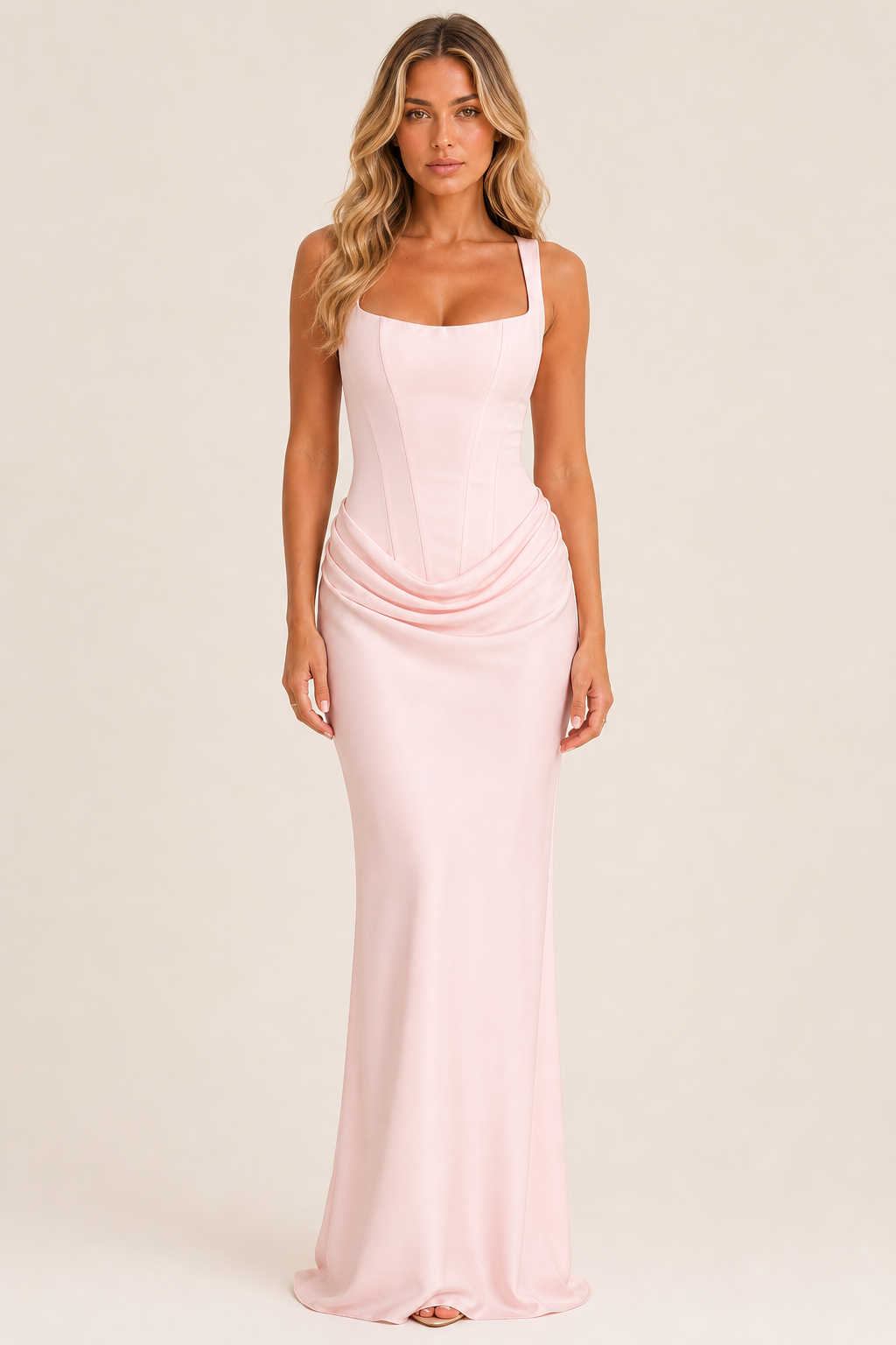 Additional view of Rebecca | Square-Neck Draped Bodycon Maxi Dress