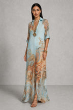 Serena Baroque-Print Maxi Shirt Dress — studio_three_quarter — Helena [4b0f3646-4e6a-4df5-8b92-98a40754668d]