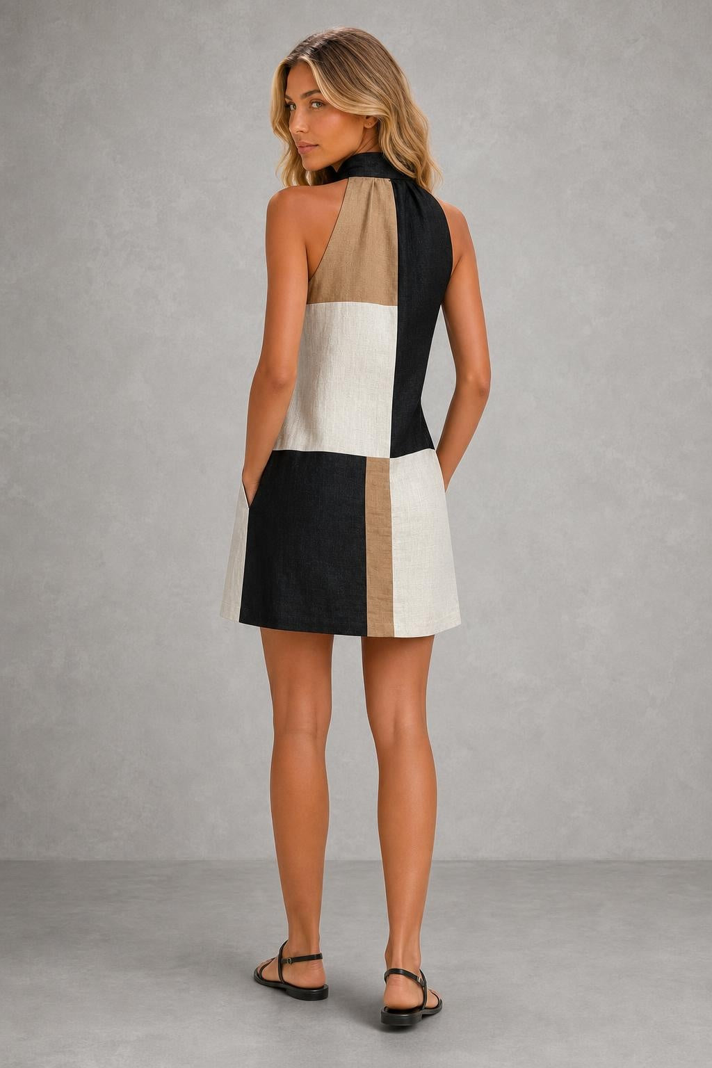 Additional view of Sabrina | Colour-Block Halter Mini Dress