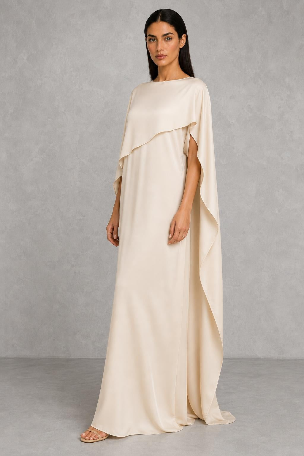 Summer | Round-Neck Draped Cape Maxi Dress — studio_three_quarter — Helena [3663b6a4-9943-4252-b914-eb6289e1e4d6]