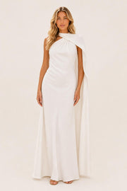 Additional view of Isabelle | One-Shoulder Satin Maxi Dress with Cape Detail