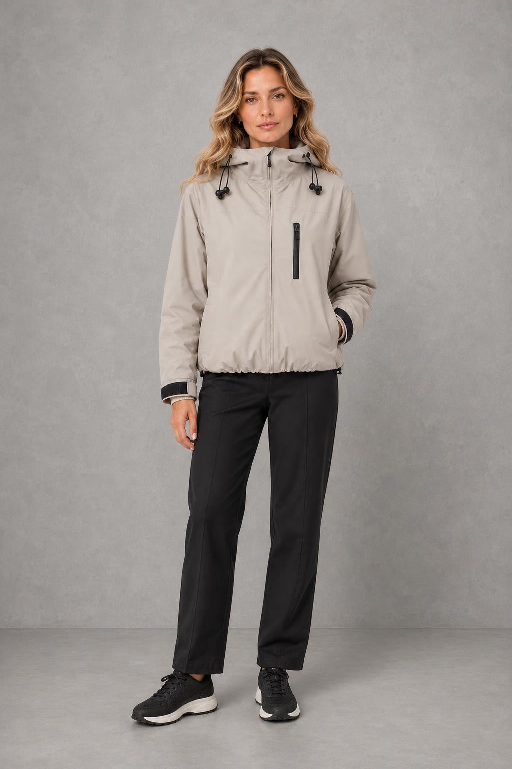 Evelyn | Contrast-Zip Hooded Jacket — lifestyle — Sofia [47fab244-1280-49e2-be21-6baf5dc4d50b]