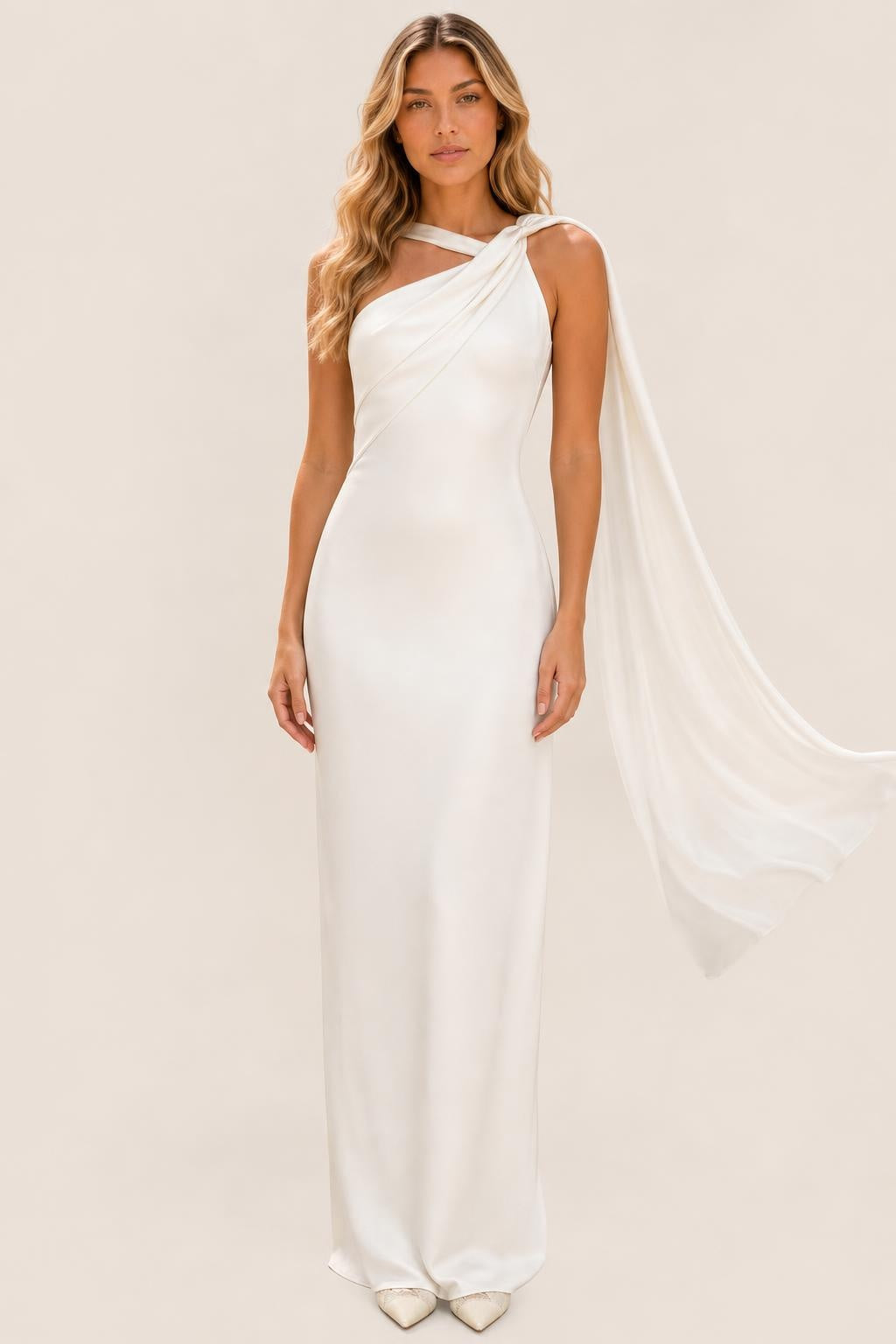 Additional view of Antonella | One-Shoulder Draped Satin Maxi Dress